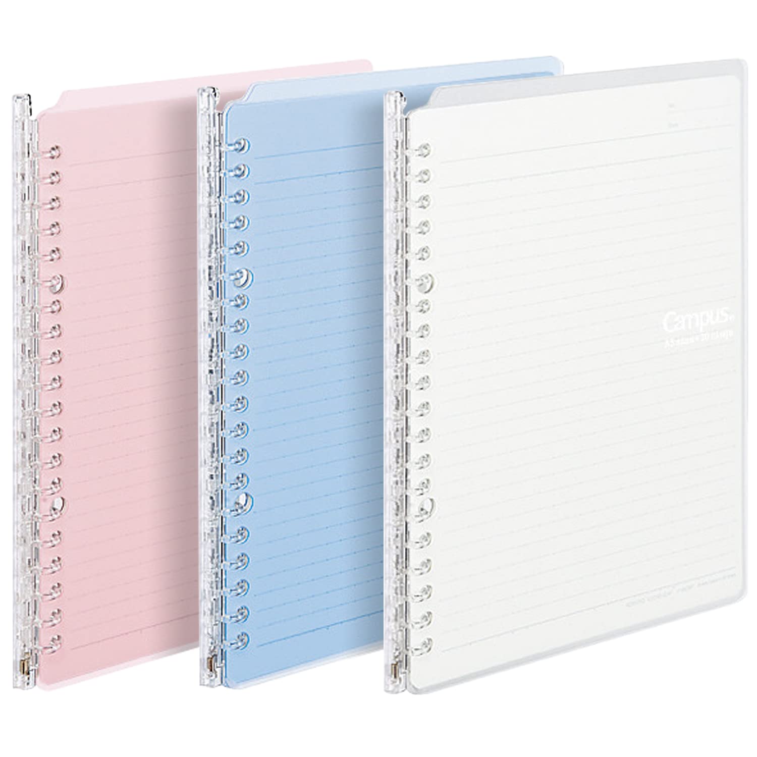 Kokuyo Campus Smart Ring Binders 3 Pack, B5 Light Colors Binder Notebooks, Up To 25 Sheets 26 Holes Slim Binder Folder With 10 C
